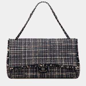 Pre Owned Chanel Black XXL CC Tweed Single Flap