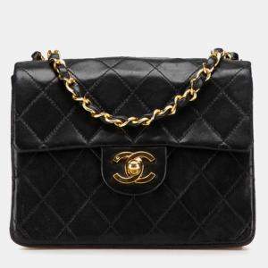 Pre Owned Chanel Mini Classic Black Lambskin Shoulder Bag