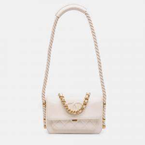 Pre Owned Chanel White Crumpled Calfskin En Vogue Rope Flap