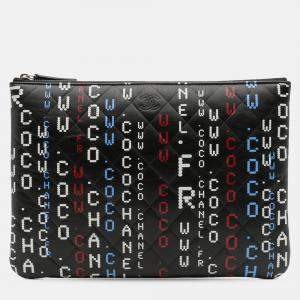 Pre Owned Chanel Black Medium Quilted Lambskin Data Center O Case Clutch