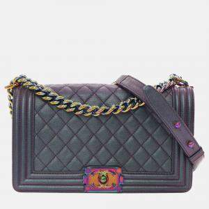 Pre Owned Chanel Old Medium Quilted Iridescent Goatskin Boy Flap