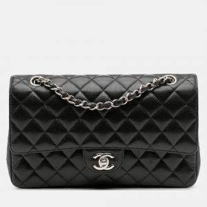 Pre Owned Chanel Black Medium Classic Caviar Double Flap