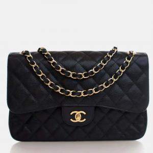 Pre Owned Chanel Jumbo Caviar Classic Double Flap Bag
