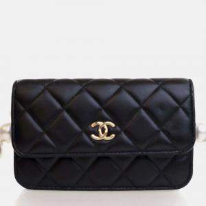 Pre Owned Chanel Mini Lambskin Maxi Pearls Clutch On Chain