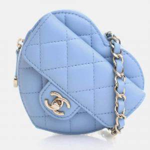 Pre Owned Chanel CC In Love Heart Mini Blue Lambskin Belt Bag