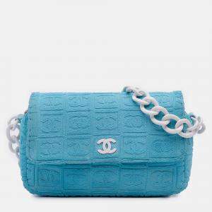 Pre Owned Chanel Blue Terry Cloth Sport Line Flap