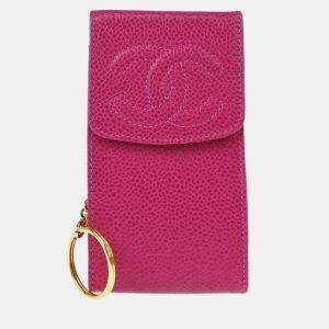 Pre Owned Chanel Cigarette Case Pink Calfskin Key Holder