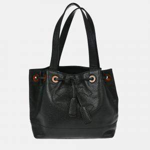 Pre Owned Chanel Black Calfskin Drawstring Tote Bag