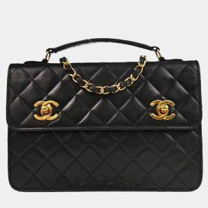 Pre Owned Chanel CC Black Lambskin Shoulder Bag