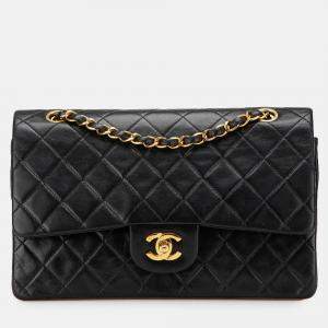 Pre Owned Chanel Black Medium Classic Lambskin Double Flap
