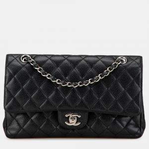 Pre Owned Chanel Black Medium Classic Caviar Double Flap