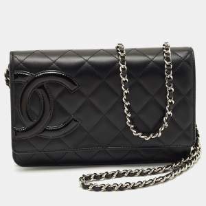 مملوكة مسبقًا Chanel Black Quilted Leather Cambon Ligne Wallet on Chain