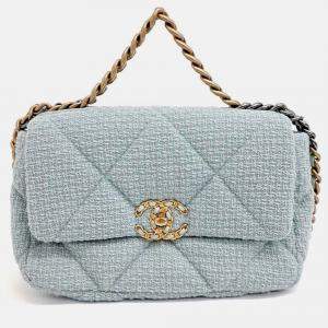 Pre Owned Chanel Blue Tweed Chanel Tweed 19 Flap Bag Small