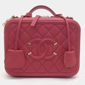 Pre Owned Chanel Pink Leather Cosmetic Tote and Shoulder Bag
