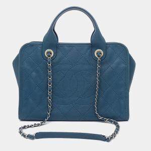 Pre Owned Chanel Caviar Blue Tote and Shoulder Bag