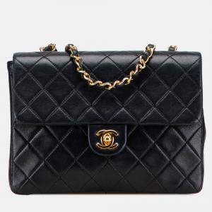 Pre Owned Chanel Black Mini Square Quilted Lambskin Single Flap