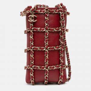 Pre Owned Chanel Red Lambskin Tech Me Out Clutch With Chain