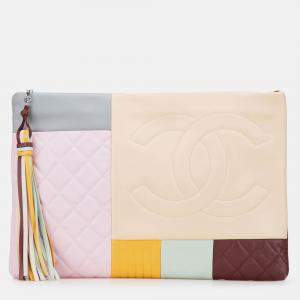 Pre Owned Chanel Multicolor Medium Lambskin Colorblock Patchwork O Case