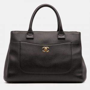 Pre Owned Chanel Black Small Grained Calfskin Neo Executive Shopper Tote