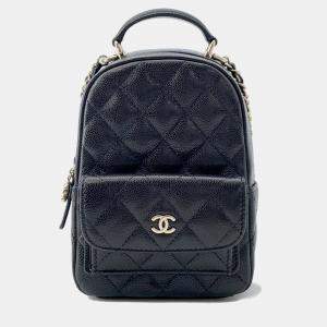 Pre Owned Chanel Matelasse Mini Black Caviar Leather Timeless Classics Backpack