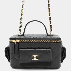 Pre Owned Chanel Vanity Black Caviar Leather Chain Vanity Bag