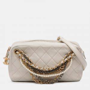 Pre Owned Chanel White Quilted Lambskin All About Chains Camera Bag