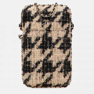 Pre Owned Chanel Brown Tweed Chain Around Phone Holder