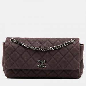Pre Owned Chanel Purple Quilted Iridescent Caviar Lady Pearly Flap Bag