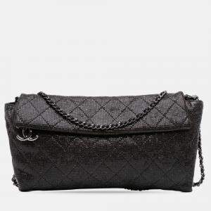 Pre Owned Chanel Black Quilted Laminated Fabric Chain Evening Crossbody Bag
