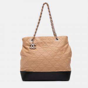 Pre Owned Chanel Brown Large Quilted Iridescent Calfskin VIP Tote