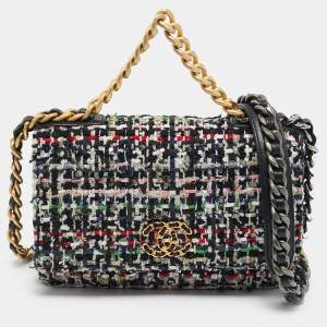 Pre Owned Chanel Multicolor Quilted Tweed 19 Wallet on Chain