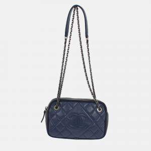 Pre Owned Chanel Blue Navy Lambskin Ballerine Camera Bag