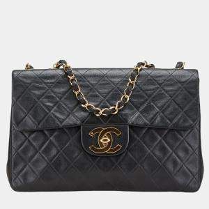 Pre Owned Chanel Coco Mark Deca Matelasse 34 Black Leather Chain Shoulder Bag