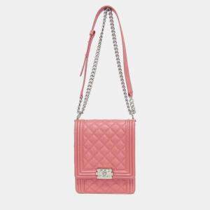 Pre Owned Chanel Boy Line Pink Calf Leather Shoulder Bag