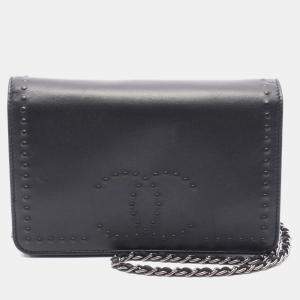 Pre Owned Chanel Coco Mark Black Leather Shoulder Bag