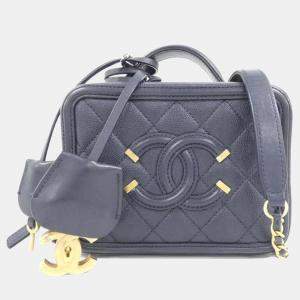 Pre Owned Chanel CC Quilted Navy Caviar Leather  Bag