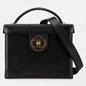 Pre Owned Chanel Coco Mark Vanity Bag Shoulder 2-Way Black Caviar Skin