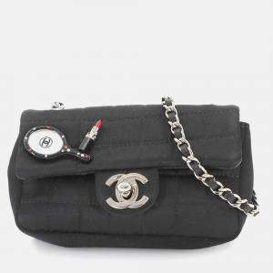 Pre Owned Chanel Chocolate Bar Mirror Lip Mini Chain Shoulder Bag Satin Black