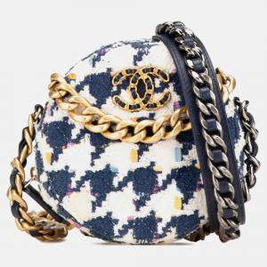 Pre Owned Chanel 19 Coco Mark Chain Shoulder Bag Handbag Ap0945 White Navy Multicolor Tweed Leather