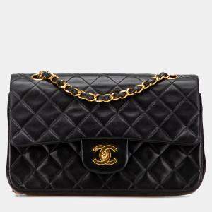 Pre Owned Chanel Black Small Classic Lambskin Double Flap