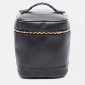 Pre Owned Chanel Vanity Black Leather Top Handle Bag