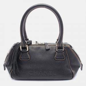 Pre Owned Chanel CC Coco Logo Fringe Black Leather Handbag