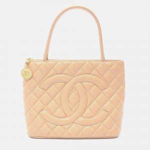 Pre Owned Chanel CC coco Medallion Beige Calfskin Tote GHW