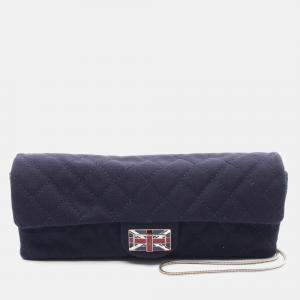 Pre Owned Chanel Navy Blue Cotton Jersey Chain Shoulder Bag