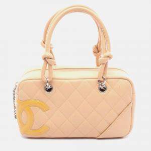 Pre Owned Chanel Coco Cambon Line Mini Beige Patent Leather Bowling Handbag