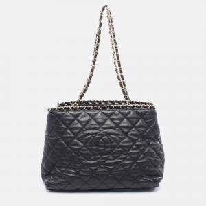 Pre Owned Chanel CC Coco Matelasse Black Leather Chain Shoulder Tote GHW
