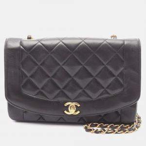 Pre Owned Chanel CC Matelasse Diana Flap Black Lambskin Leather Shoulder Bag