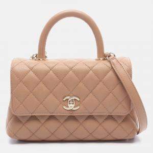 Pre Owned Chanel Coco  Matelasse  Brown Calfskin Handle Flap Shoulder Bag GHW