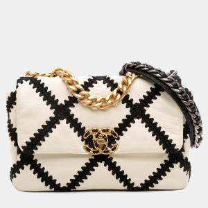 Pre Owned Chanel White Medium Crochet Calfskin 19 Flap