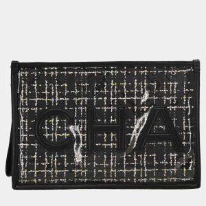 Pre Owned Chanel Black Lambskin PVC Clutch Bag